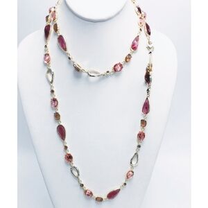 Anne Klein Silver Peach Stone Necklace 20" Sparkly Glitter Teardrop Bead 🍑🍑🍑